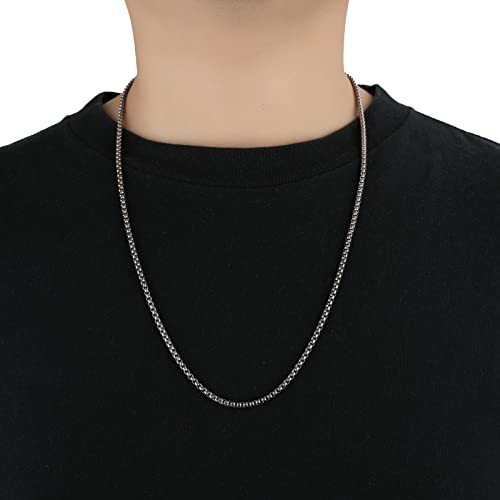 SanThree Pure Titanium Necklace for Men 3mm Square Rolo Chain, Durable Skin Friendly Solid Titanium Round Link Box Chain for Women Gift3