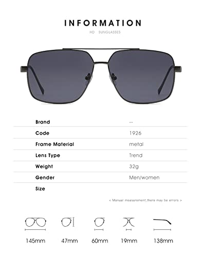 Square Frame Metal Large Frame Men and Women Sunglasses Outdoor Driving Trendy UV400 Sunglasses Gift (Color : F, Size : 1)3