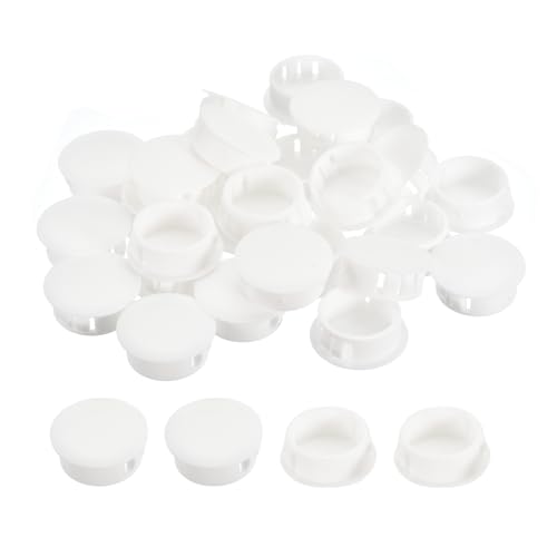 Image of uxcell 31 /32 inch Plastic Hole Plugs, 26Pcs Flush Type Panel Round Snap in Fastener Knockout Locking Plugs for Furniture Insert End Caps Panels, White
