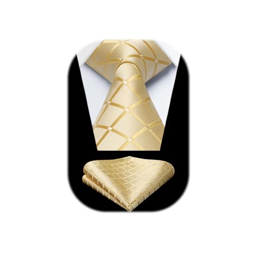 HISDERN Gravatas de homem amarelo claro gravata para homens modernos originais formal clássico gravata casamento negócios gravata e lenço de bolso