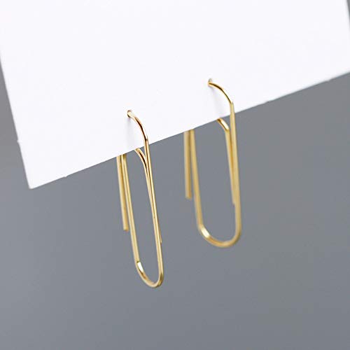 Paper Clip Cartilage Small Hoop Earrings for Women S925 Sterling Silver Fashion Minimalist Punk Goth Safety Pin Dangle Drop Thin Huggie Hoops Lightweight Personalized Bff (Gold-tone)