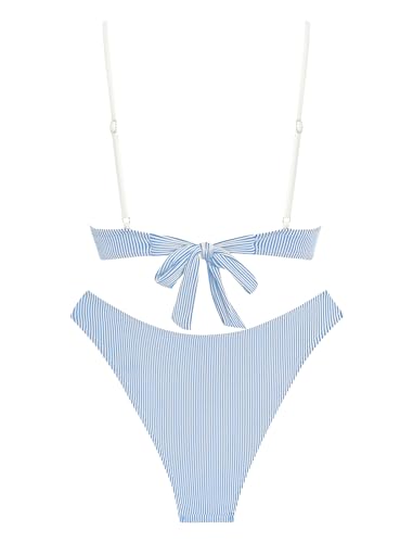 Image of ZAFUL Women High Cut Bikini Sets String Sexy Swimsuit Two Piece Underwire Bathing Suit Brazilian Cheeky Cut Out Cute Swimwear