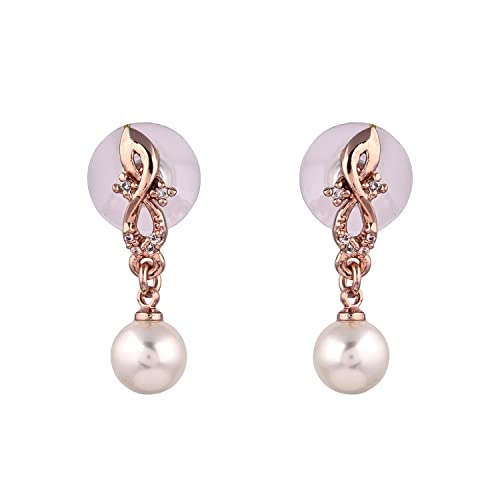 Estele Fashion Jewellery Rose Gold Plated CZ Attractive Designer Drop Earrings with Pearls for Girls and Women-AD-045/704 ER (B08D7P2GVT) Amazon Price History, Amazon Price Tracker