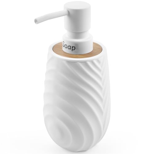 Moderne Seifenspender Weiß Bambus Spülmittelspender Küche Seifenspender Bad für Badezimmer Arbeitsplatte Hand and Dish Soap Dispenser (Weiß)