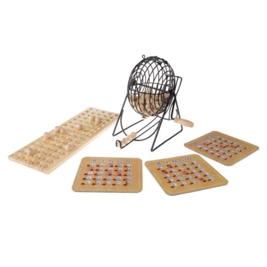 Deluxe Bingo Game with Accessories, Metal Ball Spinner, Wooden Bingo Balls & Board & Shutter Bingo Cards for Adults, Boys and Girls by Hey! Play!