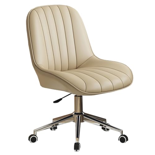 Silla De Escritorio De Cuero con Respaldo Medio Silla De Oficina con Ruedas Sillas De Trabajo para Estudiar Sillas De Oficina Sin Brazos para Salas De Conferencias(Khaki)