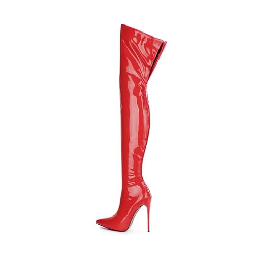 Image of Thigh high boots for women striped Back zipper Burgundy Zebra Print Over the knee Sexy gold white pointed toe Cow Print leopard Magenta stiletto heel