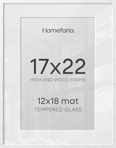 Image of Homeforia 17x22 White Picture Frame, High End Oak 17x22 White Wooden Poster Frames with Mat 12x18 for Print, 17 x 22 Wood Frame Matted to 12 x 18 Photo, 22x17 Frame, Tempered Glass, Wall Kit, Set of 1