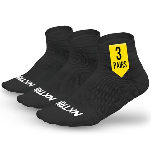 NXTRND 3 Pairs Compression Running Socks for Men, Cushion Athletic Ankle Socks, Basketball, Football, Hiking (Black, L/XL)