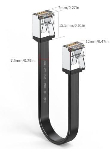 Cable Ethernet Cat 7 plano corto 0.5 ft con conector RJ45 miniatura 2