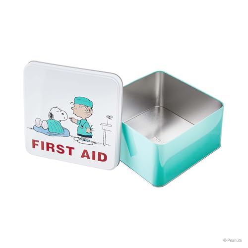 BUTLERS Medizinbox Snoopy (L 17,5 x B 17,5 x H 9 cm) -Peanuts Erste Hilfe- Leere Hausapotheke Box aus Metall zur Medikamenten Aufbewahrung, Pflasterbox und Verbandskasten für Kinder und Erwachsene