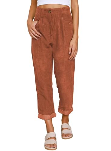 QACOHU Womens Corduroy Retro Pants 2024 2024 Casual Elastic High Waisted Loose Elastic Waist Trouser with Pockets4