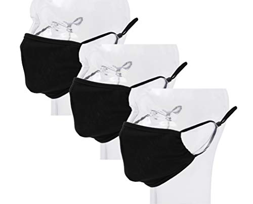 MASKMAKER: Stretch 3 Layer Cotton Face Mask Washable Black Face Mask with Nose Wire. Adjustable Face Mask Reusable Mask Breathable Face Masks for Women, Men Adjustable Ear Loops 3 Pack Black Mask