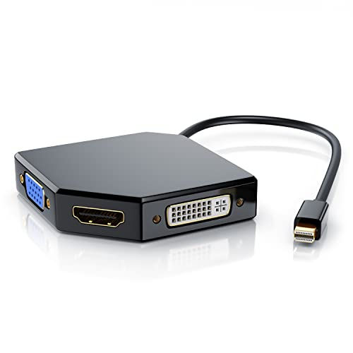 CSL-Computer Adaptateur 3 en 1 Mini DisplayPort vers HDMI VGA ou DVI - Adaptateur vidéo 3 en 1 - PC MAC - Contacts plaqués or - HDTV 1080p Full HD - Brillant