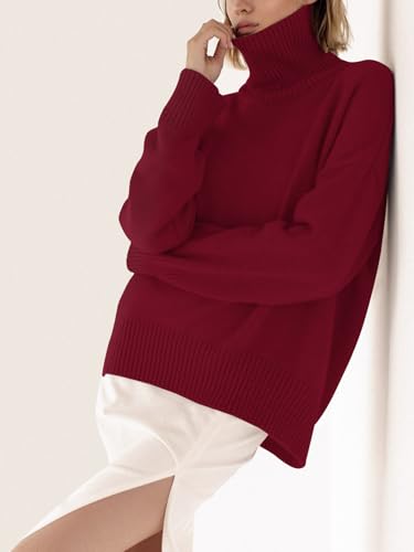 Image of YKR Women's Turtleneck Sweater Chunky Long Sleeve Knitted Pullover High Low Hem Trendy 2026 Fall Winter Basic Jumper Top