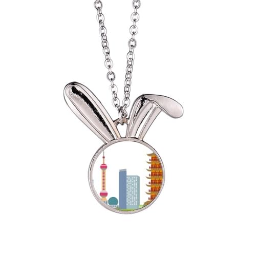 Collier lapin et tour de télévision pendentif monument argenté