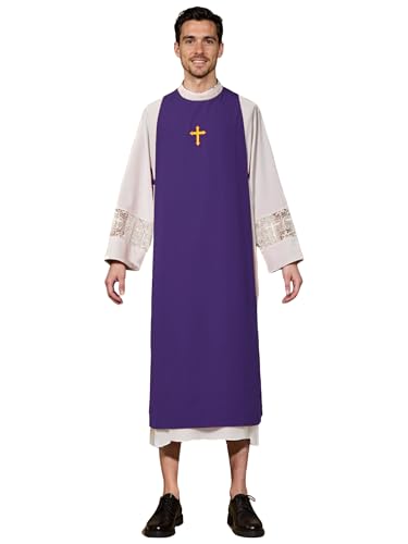ANDHOM Clergy Vestment Robe Scapular Church Minister Choir Overlay Stole Gold Cross Scapular (Purple+Cross 61in/155cm)