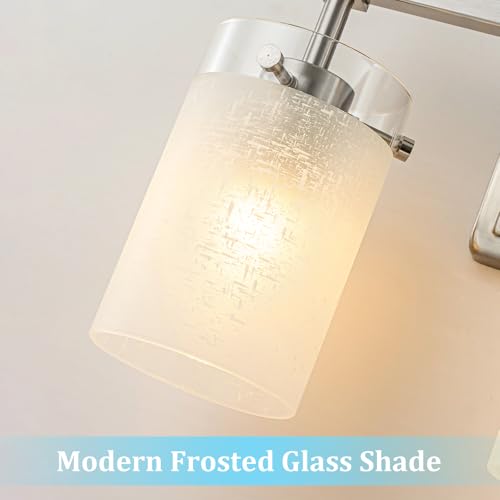 Image of 2-Light Brushed Nickel Vanity Light with White Linen Frosted Glass E26 Socket,Bathroom Light Fixture,Modern Wall Light Over Mirror(Bulbs Not Included)