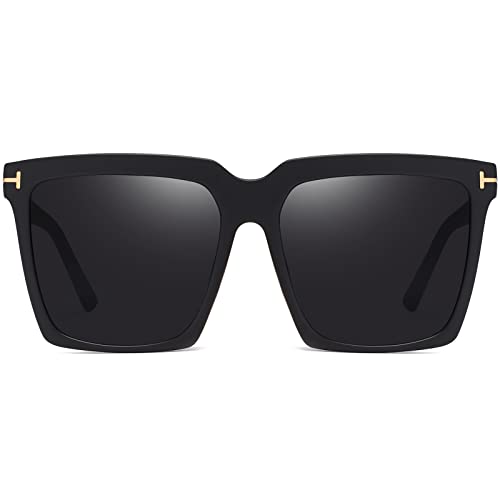 EYLRIM Oversized Square sunglasses for Women Men Black Big Frame Shades Outdoor Sun Glasses UV400 Protection