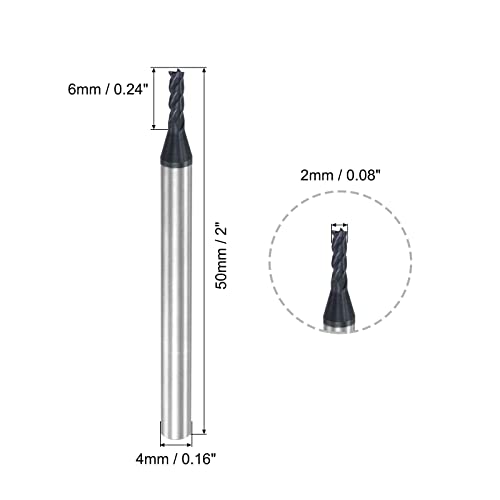 Image of uxcell Square Nose End Mill, 2mm Tip Dia Solid Carbide AlTiN Coated CNC Router Bits 4 Flute Spiral Milling Cutter HRC45 with 4mm Shank 50mm (2-inch) Length