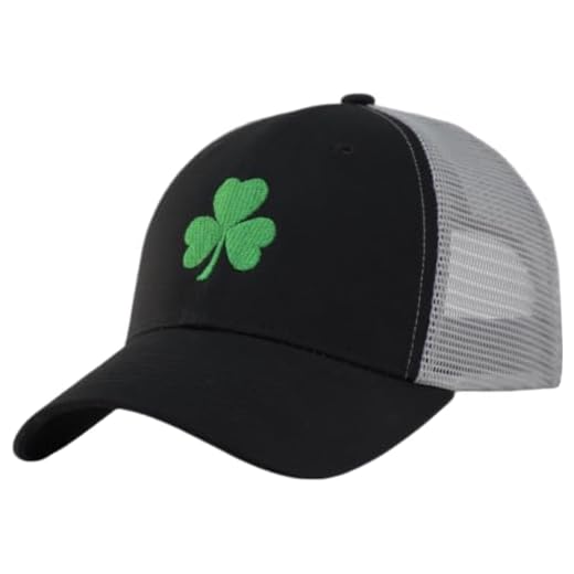 TSSGBL Lucky Shamrock Trucker Hat- Small/M-L/XL XXL Available, Irish Clover Embroidered Baseball Cap Ideal Gifts, C-black/Grey, One size