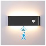 Sorfia LED Hardwired Motion Sensor Light Indoor Wall Sconce, 12W Motion Sensor Wall Light Indoor Sconce Wall Aluminum Modern Wall Sconce for Living Room Hallway Stair (Black 3000K, 1 Pack)