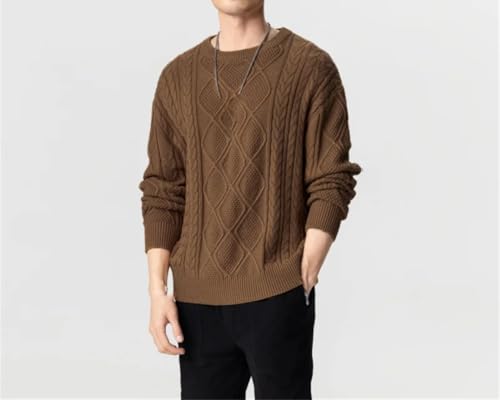 ERFMFKL Mens Retro Twisted Knit Sweater Loose Crew Neck Long Sleeves Pullover Jumper Sweaters Lazy Wind 6