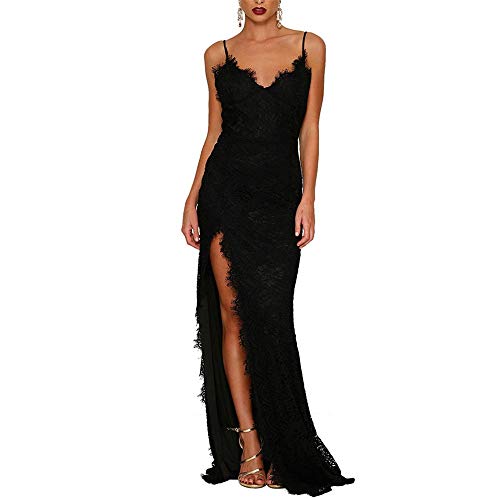 Preisvergleich Produktbild JIAGU Abschlussballkleider für Damen, elegantes Kleid, Casual, Schlauchtop, V-Ausschnitt, Spitze, offener Rücken, Rock, Swing, Hochzeitskleid, für legere Partys, Damenkleider, Schwarz , Large