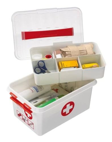 Boite pharmacie blanche et rouge 22L Sunware rigide avec clips de fermeture