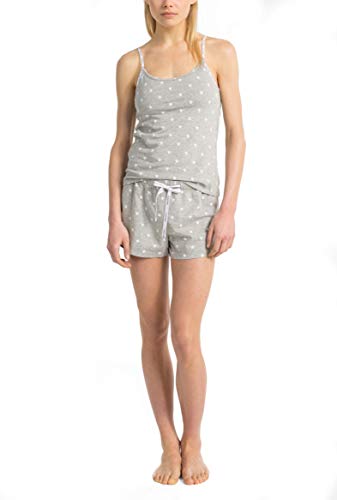 Calvin Klein Women's Carousel Logo Camisole & Shorts Pajama 2-Piece Set, Heather Grey(QP1391-063)/White, Medium