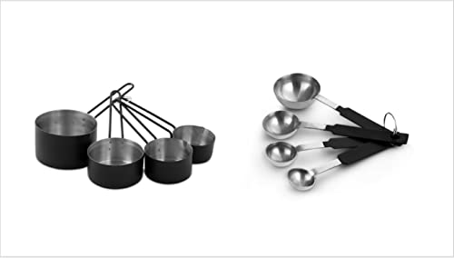 Mimo Style Conjunto de Medidores Xícaras e Colheres 8 Peças de Aço Inox cor Preto, Próprias Para Ing