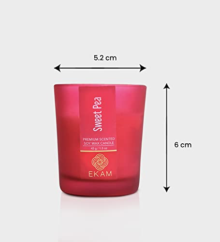 Image of EKAM Sweet Pea Votive Soy Wax Scented Candle, 40 Grams, 10 Hours Burn Time| Long Lasting Premium Candles | Ideal for Home Decor | Gifting & Aromatherapy (Pack of 9)