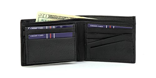 BACCI leather men's wallet - Genuine leather and long-lasting RFID wallet for men - Premium slim bifold wallet featuring 2 cash pockets, top flap ID window, and 8 card slots (black)2