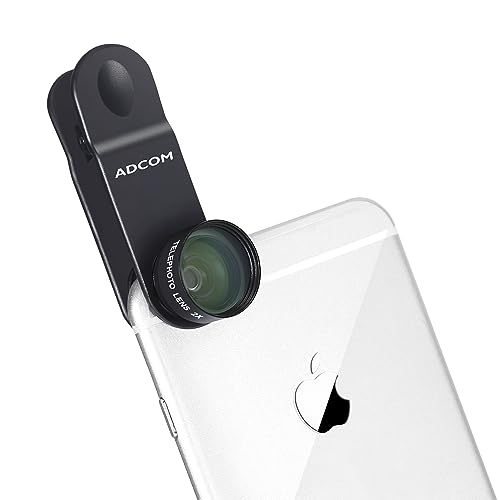 Image of Adcom Telephoto 2X Mobile Phone Camera Lens - Compatible with All iPhone & Android Smartphones (Black)