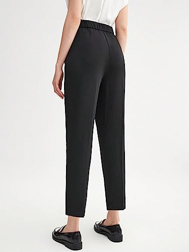 SweatyRocks Women's Casual High Waist Loose Straight Leg Cropped Work Pants Trousers with Pocket2