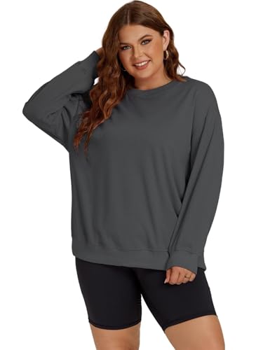 Image of ROSRISS Womens-Plus-Size-Sweatshirts Oversized Long Sleeve Shirts Trendy Crew Neck Pullover Sweaters Casual Tops XL-5XL