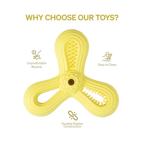 Image of EZRA Play Triangle Dart Dog Chew Toy - Yellow | Durable Non-Toxic Rubber, Textured for Dental Health | Interactive Fetch & Chew Toy for All Breeds