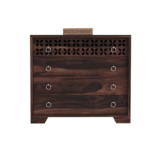 Image of Handcrafted Sheesham Wood Dressers Chests of 4 Drawers | Kitchen Crockery Cabinet Unit | Sideboard Storage Cabinets | Bedroom Furniture | Wooden Chests of Drawers (Walnut Finish)
