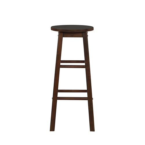 Image of Linon Zeke Walnut Solid Wood Backless Round Barstool with 29 inch Seat Height