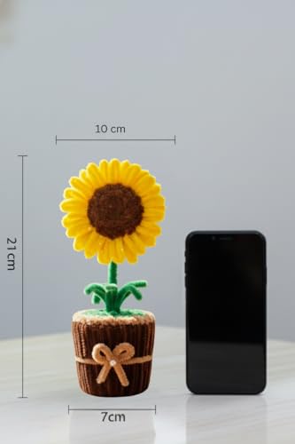 Image of Handmade Artificial Flower Pot for Home Decor | Cute Fuzzy Wire Pipe Cleaner Flower Plant | Aesthetic Tabletop Decorative Pot for Home, Office & Gifting (Soft Bloom :- Yellow)
