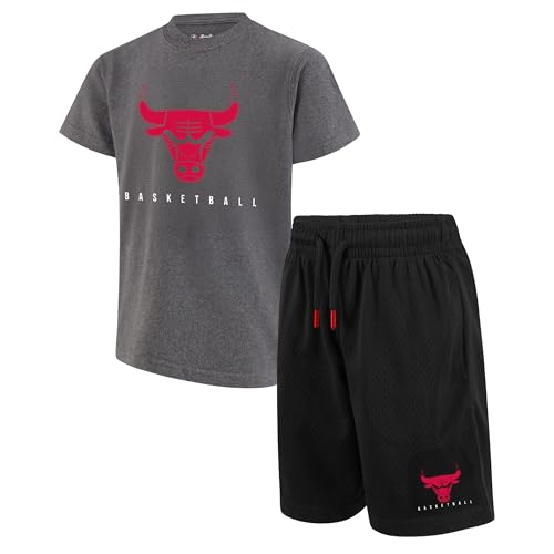 Ultra Game Youth NBA Official Super Soft Game Time T-Shirt & Shorts Set, Chicago Bulls, Heather Charcoal, 14-16