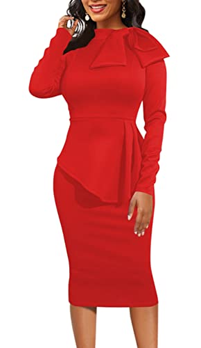 Image of Women's Fashion Peplum Bodycon Dresses Short Sleeve Bow Club Ruffle Pencil Party Dress