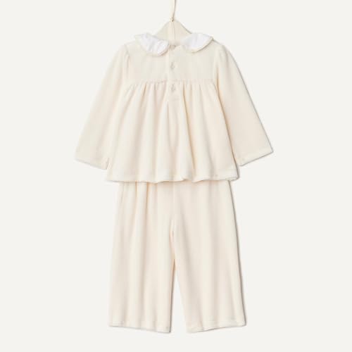 Amazon Essentials x Sofia Grainge Baby Girls' Corduroy Velour Set with Gathered Yoke, Poplin Collar, Elastic Waist, Ivory, 12 Months - image 6