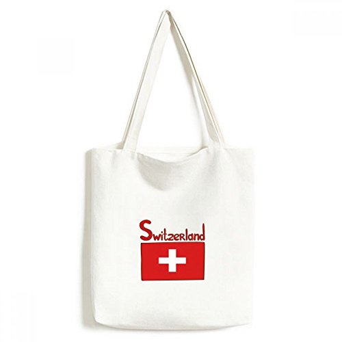 Sac en toile suisse drapeau rouge tissu lavable cabas coton