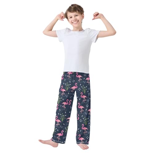 Aloha Flamingo Boys Long Pants Soft Trousers Elastic Waist Kids Lounge Bottoms with Pockets S-XL2
