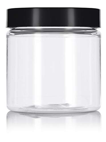 JUVITUS 4 oz Clear Plastic PET Travel Jar with Black Lid (6 Pack)