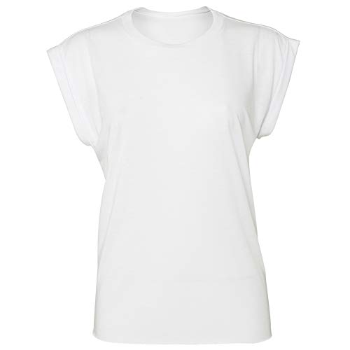 Bella + Canvas Womens/Ladies Flowy Rolled Cuff Muscle T-Shirt (M) (White)