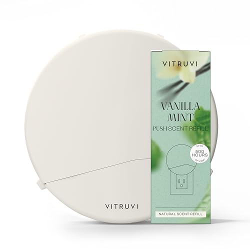 Vitruvi Push Plug-in Wall Diffuser Starter Kit with Vanilla Mint Refill Made with Natural Ingredients Covers 200 Sq Ft Long-Lasting Scent Up to 500 Hours White