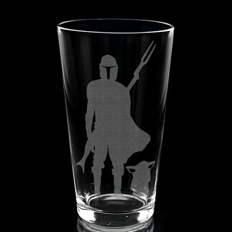 MANDALORIAN & GROGU Engraved Pint Glass | Inspired by Mandalorian | Great Gift Idea! Cover