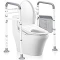 Toilet Safety Rails-Adjustable Toilet Safety Frame, FoldableTtoilet Support Rails with Handles, Heavy Duty Toilet Handles for Elderly, Seniors, Handicap & Disabled-Fits Most Toilets